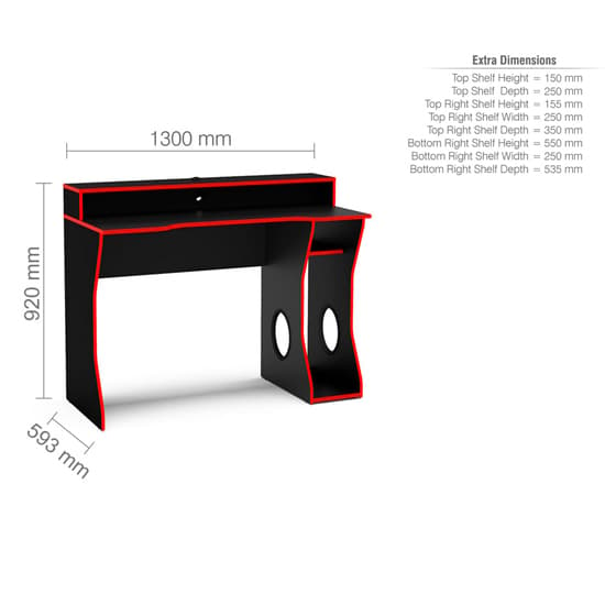 Enzo Wooden Gaming Desk In Black And Red_4