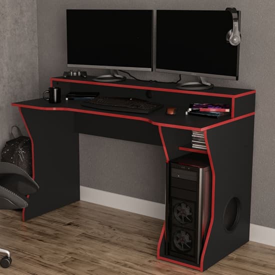 Enzo Wooden Gaming Desk In Black And Red