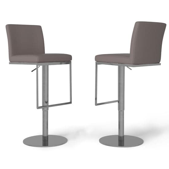 Eccles Taupe Faux Leather Gas-lift Bar Stools In Pair_2