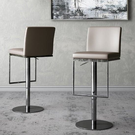 Eccles Taupe Faux Leather Gas-lift Bar Stools In Pair_1