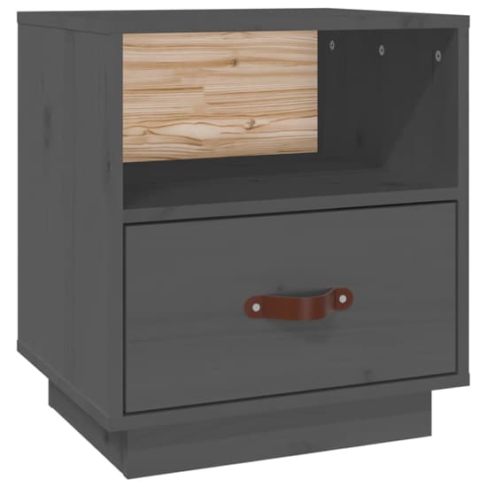 Epix Pine Wood Bedside Cabinet With 1 Drawer In Grey_3