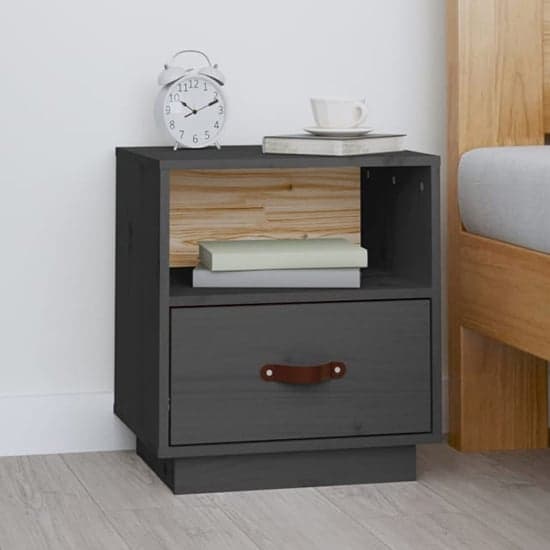 Epix Pine Wood Bedside Cabinet With 1 Drawer In Grey_1