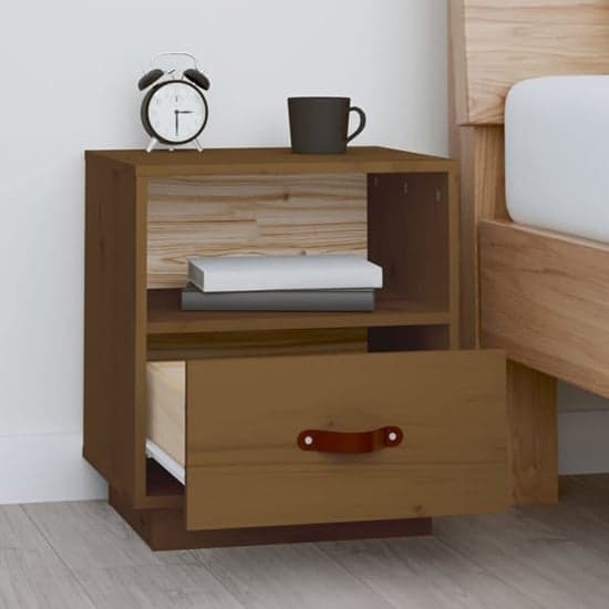 Epix Pine Wood Bedside Cabinet With 1 Drawer In Honey Brown_2