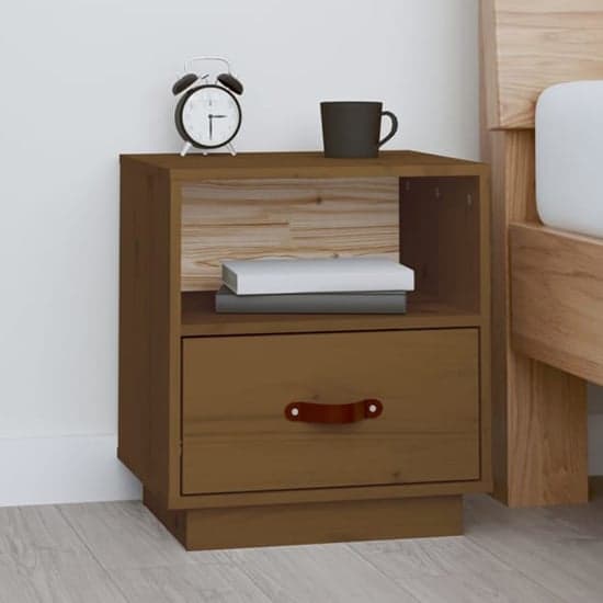 Epix Pine Wood Bedside Cabinet With 1 Drawer In Honey Brown_1