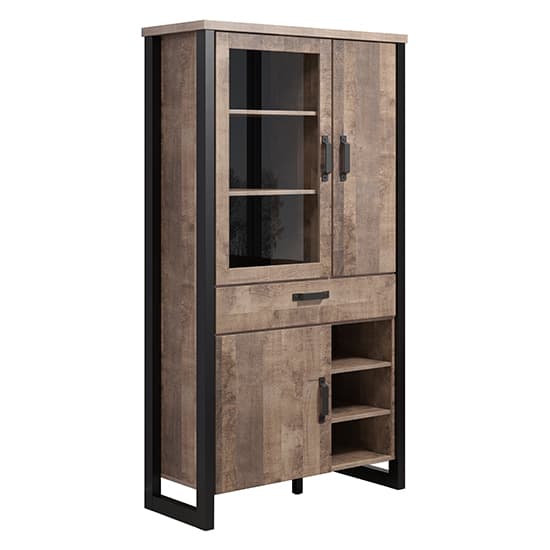 Erbil Wooden Display Cabinet With 3 Doors In Tobacco Oak_5