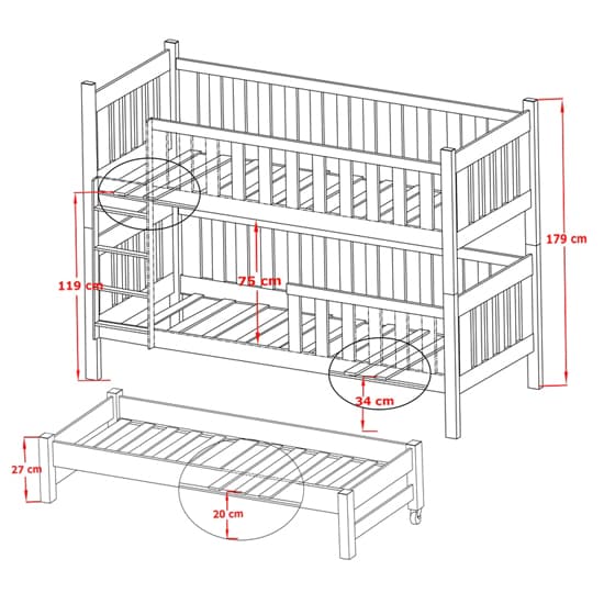 Erie Bunk Bed And Trundle In White With Bonnell Mattresses_2