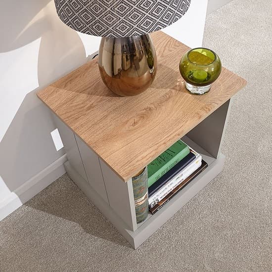 Kirkby Wooden Lamp Table In Grey With Oak Effect Top_2