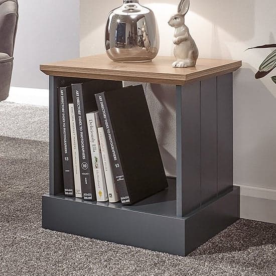 Kirkby Wooden Lamp Table In Slate Blue With Shelf_1