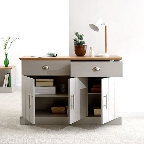 Kirkby Large Sideboard In Grey With Oak Effect Top_2