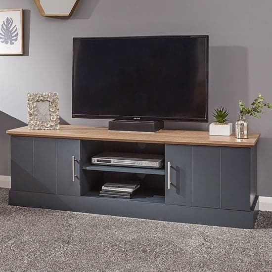 Kirkby Large Wooden TV Stand In Slate Blue With 2 Doors_1