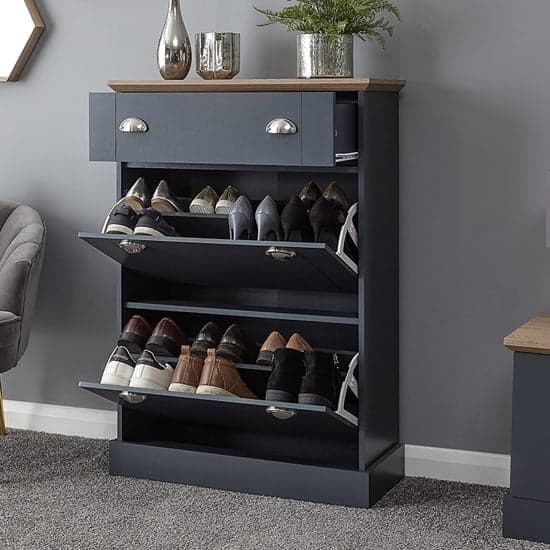 Kirkby Wooden Shoe Storage Cabinet In Slate Blue With 1 Drawer_2