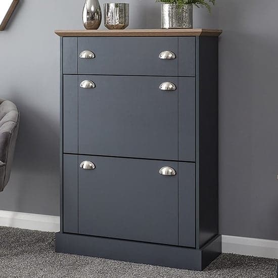 Kirkby Wooden Shoe Storage Cabinet In Slate Blue With 1 Drawer_1