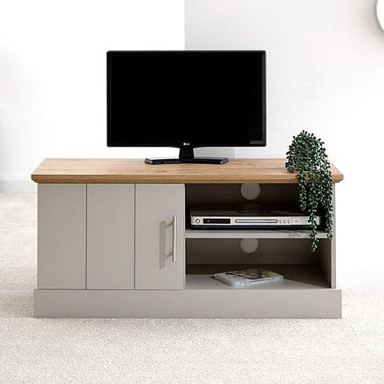 Kirkby Wooden Small TV Stand In Grey With Oak Effect Top_1