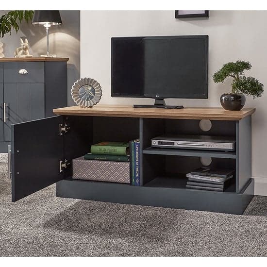 Kirkby Small Wooden TV Stand In Slate Blue With 1 Door_2