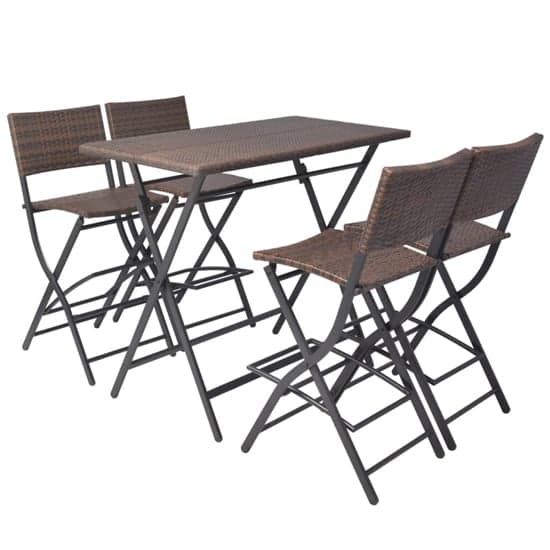 Esher Outdoor Rattan 5 Piece Folding Dining Set In Brown_2