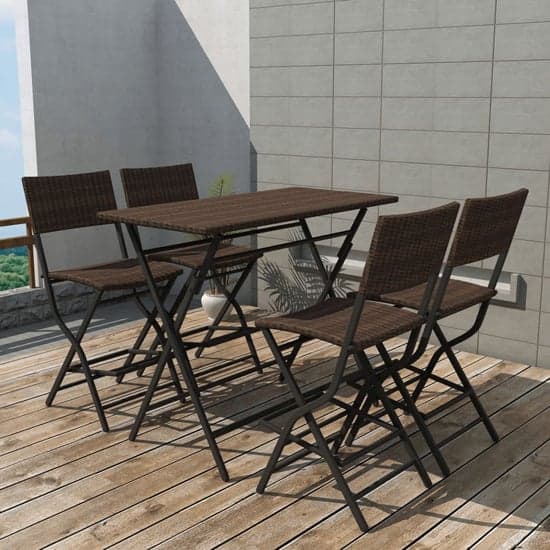 Esher Outdoor Rattan 5 Piece Folding Dining Set In Brown_1