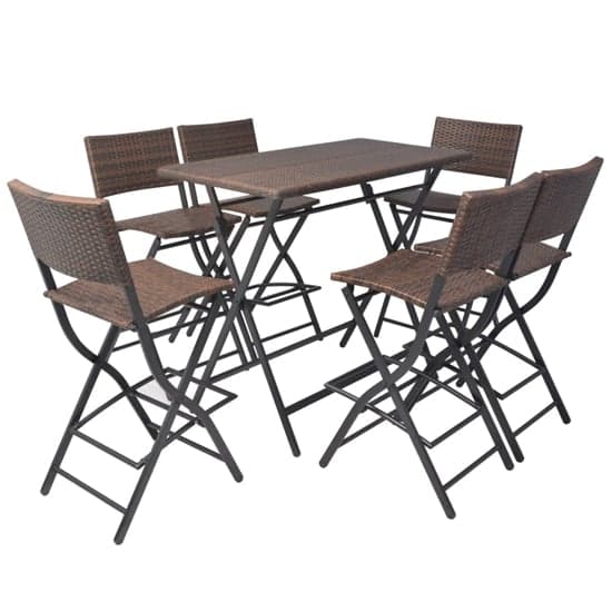 Esher Outdoor Rattan 7 Piece Folding Dining Set In Brown_2