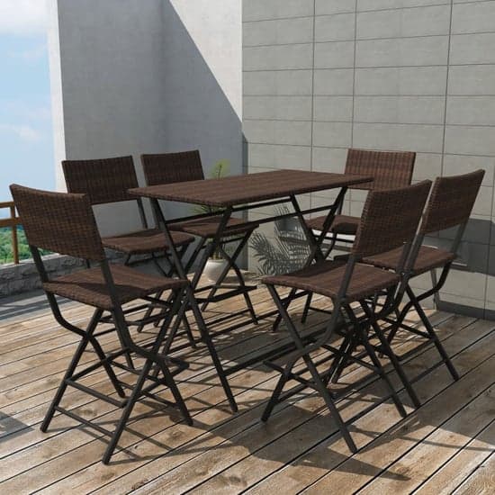 Esher Outdoor Rattan 7 Piece Folding Dining Set In Brown_1