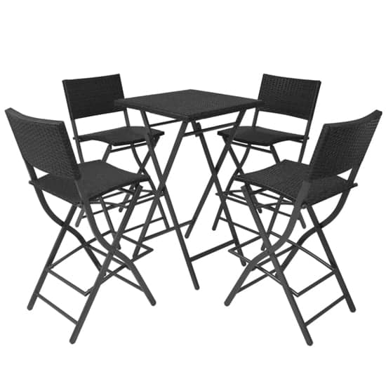 Esher Outdoor Square Rattan 5 Piece Folding Dining Set In Black_2