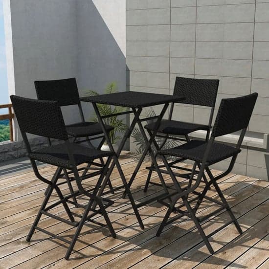 Esher Outdoor Square Rattan 5 Piece Folding Dining Set In Black_1