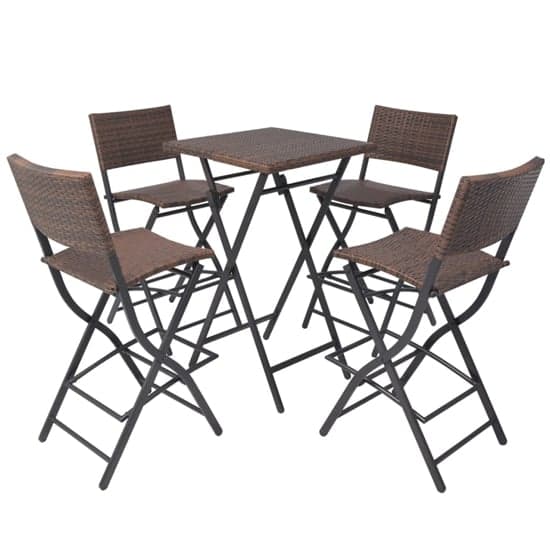 Esher Outdoor Square Rattan 5 Piece Folding Dining Set In Brown_2