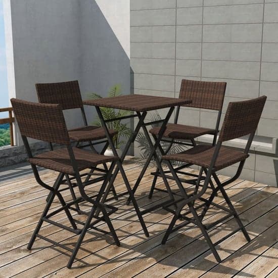 Esher Outdoor Square Rattan 5 Piece Folding Dining Set In Brown_1