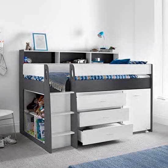 Essen Wooden Mid Sleeper Single Bunk Bed In Grey And White_1