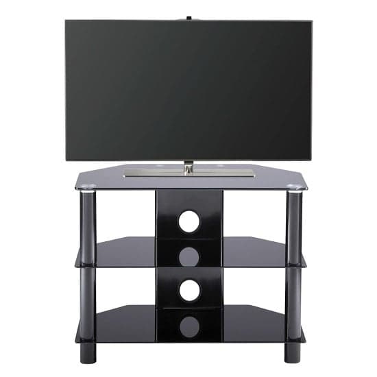 Eshott Glass TV Stand Small In Black With Glass Shelves