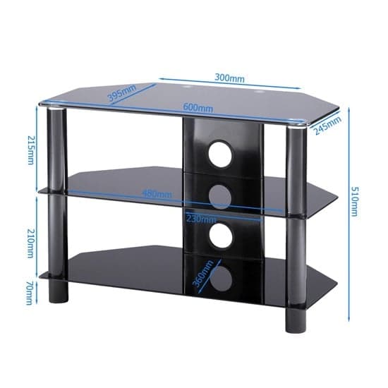 Eshott Glass TV Stand Small In Black With Glass Shelves_2