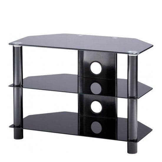 Eshott Glass TV Stand In Black With 3 Shelves_2