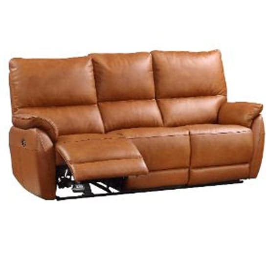 Essex Leather Electric Recliner 3 Seater Sofa In Tan_2