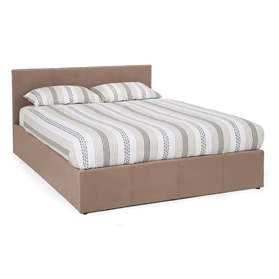 Evelyn Latte Fabric Upholstered Ottoman Double Bed_2