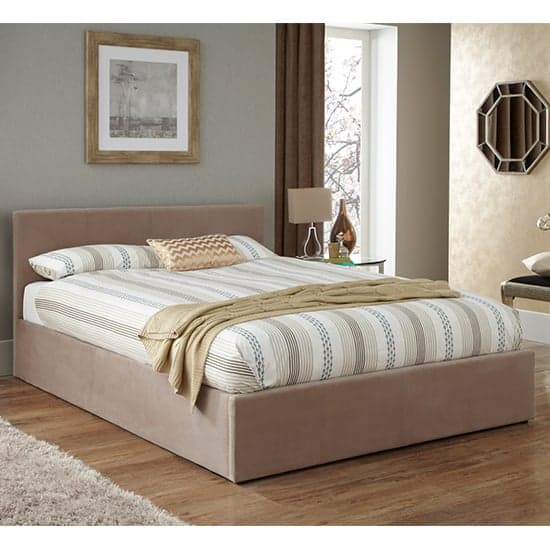 Evelyn Latte Fabric Upholstered Ottoman King Size Bed_1