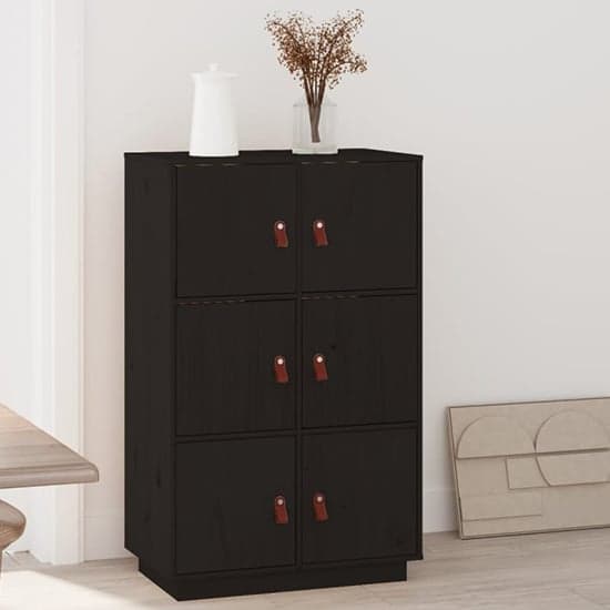 Everix Pinewood Storage Cabinet With 6 Doors In Black_1