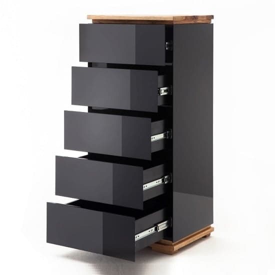 Everly Chest Of Drawers In Black High Gloss Lacquered And Oak_2