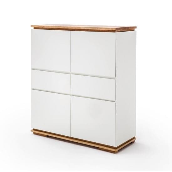 Everly Highboard In Matt White Lacquered And Oak With 4 Doors_1