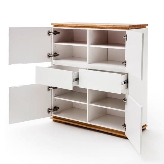 Everly Highboard In Matt White Lacquered And Oak With 4 Doors_2