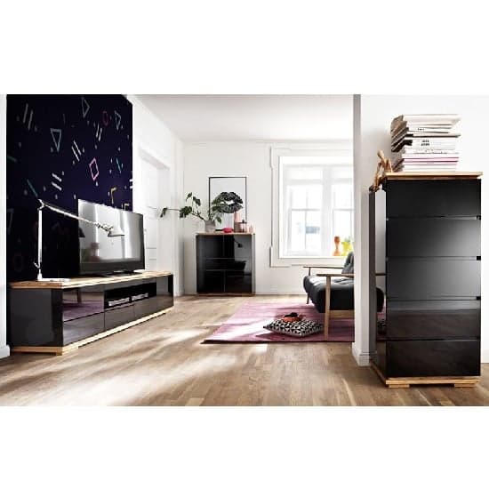 Everly Highboard In Black High Gloss Lacquered And Oak_3