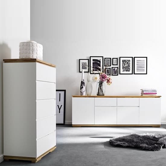 Everly Highboard In Matt White Lacquered And Oak With 4 Doors_4