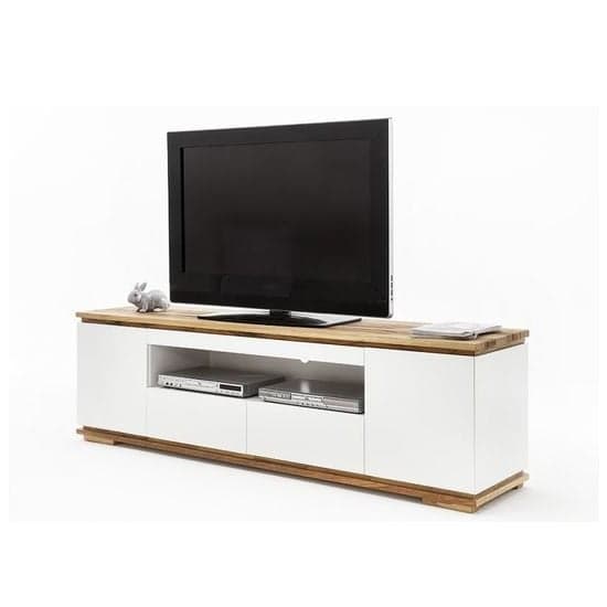Everly TV Stand In Matt White Lacquered And Oak With 2 Doors_1