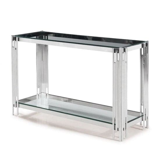 Ventnor Glass Console Table In Clear With Polished Steel Frame_2