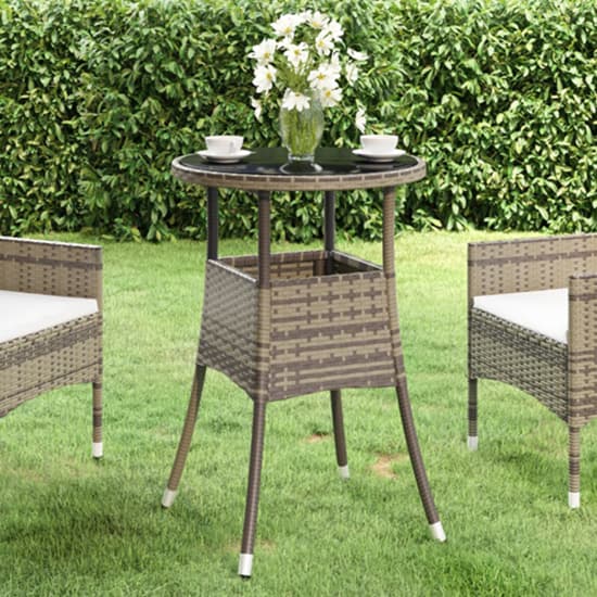 Exa Glass Top Garden Bistro Table Round In Grey Poly Rattan Furniture