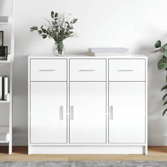 Exeter High Gloss Sideboard With 3 Doors 3 Drawers In White_1