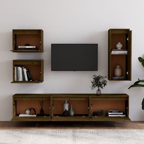 Fabiana Solid Pinewood Entertainment Unit In Honey Brown_2