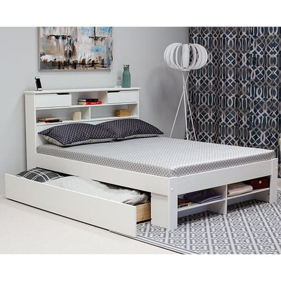 Fabio Wooden King Size Bed With 2 Drawers In White_2