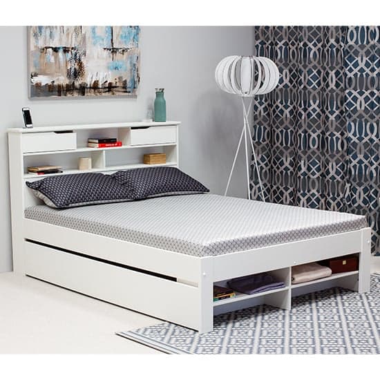 Fabio Wooden King Size Bed With 2 Drawers In White_1
