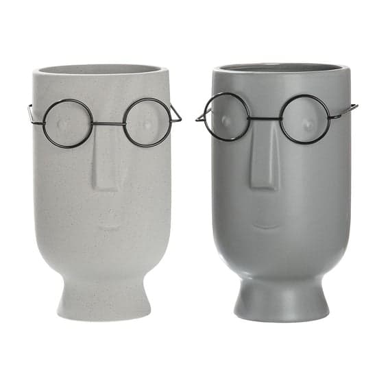 Face Faccia Ceramic Set Of 2 Decorative Vases In Grey_1