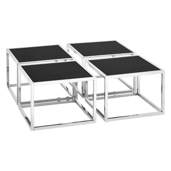 Fafnir Black Glass Top Coffee Table And Stool With Silver Frame_3