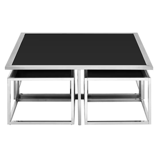 Fafnir Black Glass Top Coffee Table And Stool With Silver Frame_4