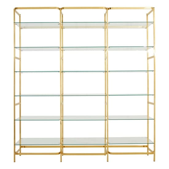 Fafnir Clear Glass 6 Shelves Bookshelf With Gold Frame_2